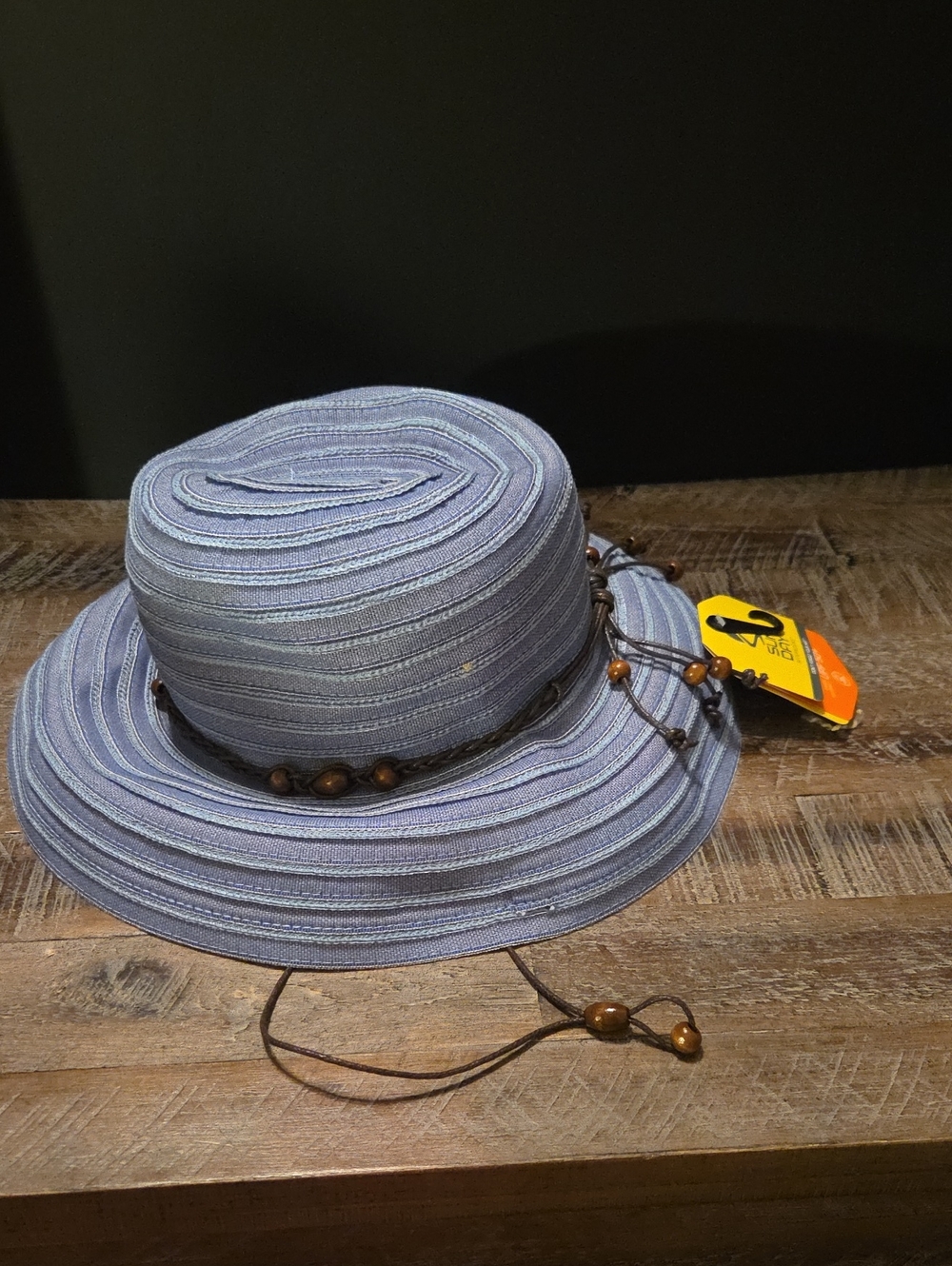 Sun Day SPF 50 Women’s Blue Straw Sun Hat with Bead Trim